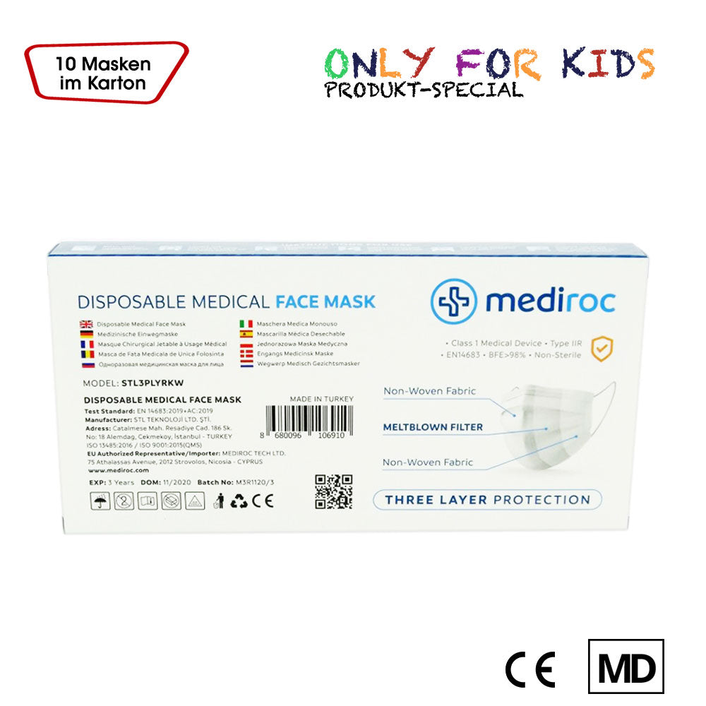 Mediroc Medizinische Kinderschutzmasken (10 x 10er Pack, rot)