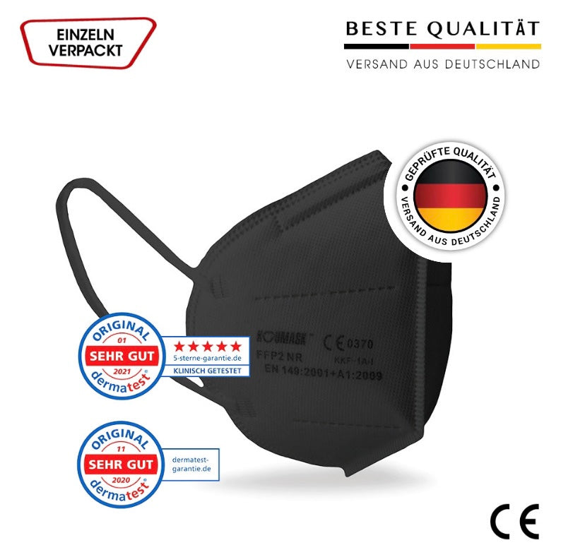 KOUMASK FFP2 Maske schwarz, einzeln verpackt, CE-Kennzeichnung