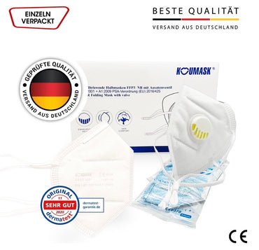 KOUMASK FFP3 Atemschutzmaske mit Ausatemventil I Einzeln Verpackt I 50 Stück