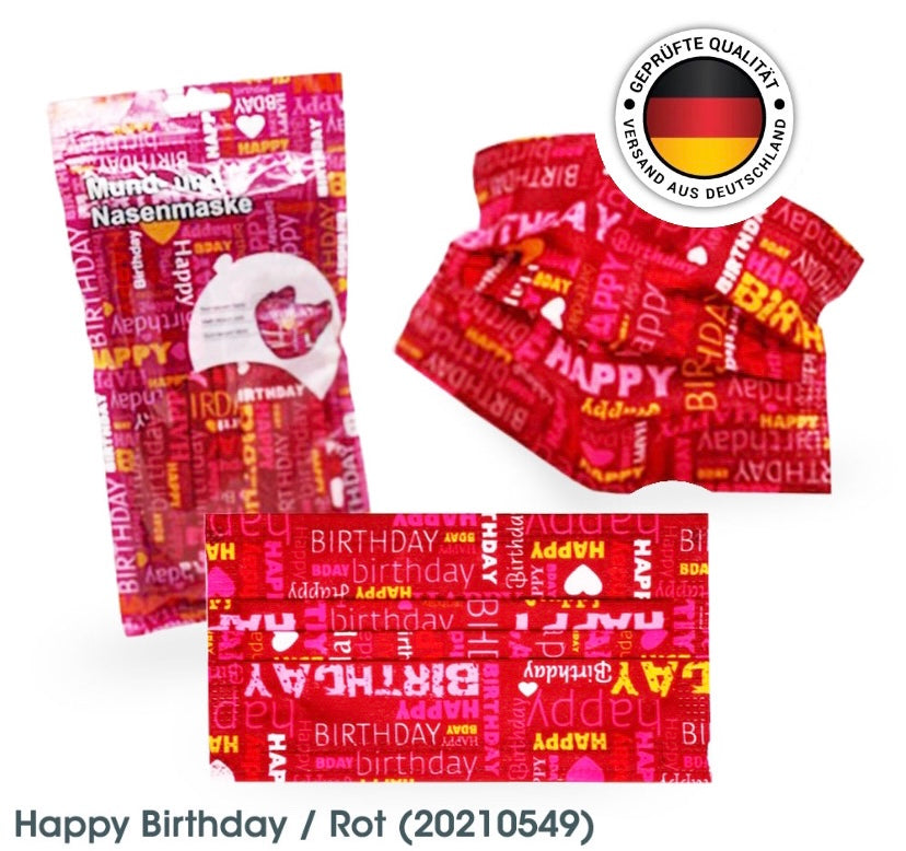 Mund- Nase Schutz Happy Birthday in Rot