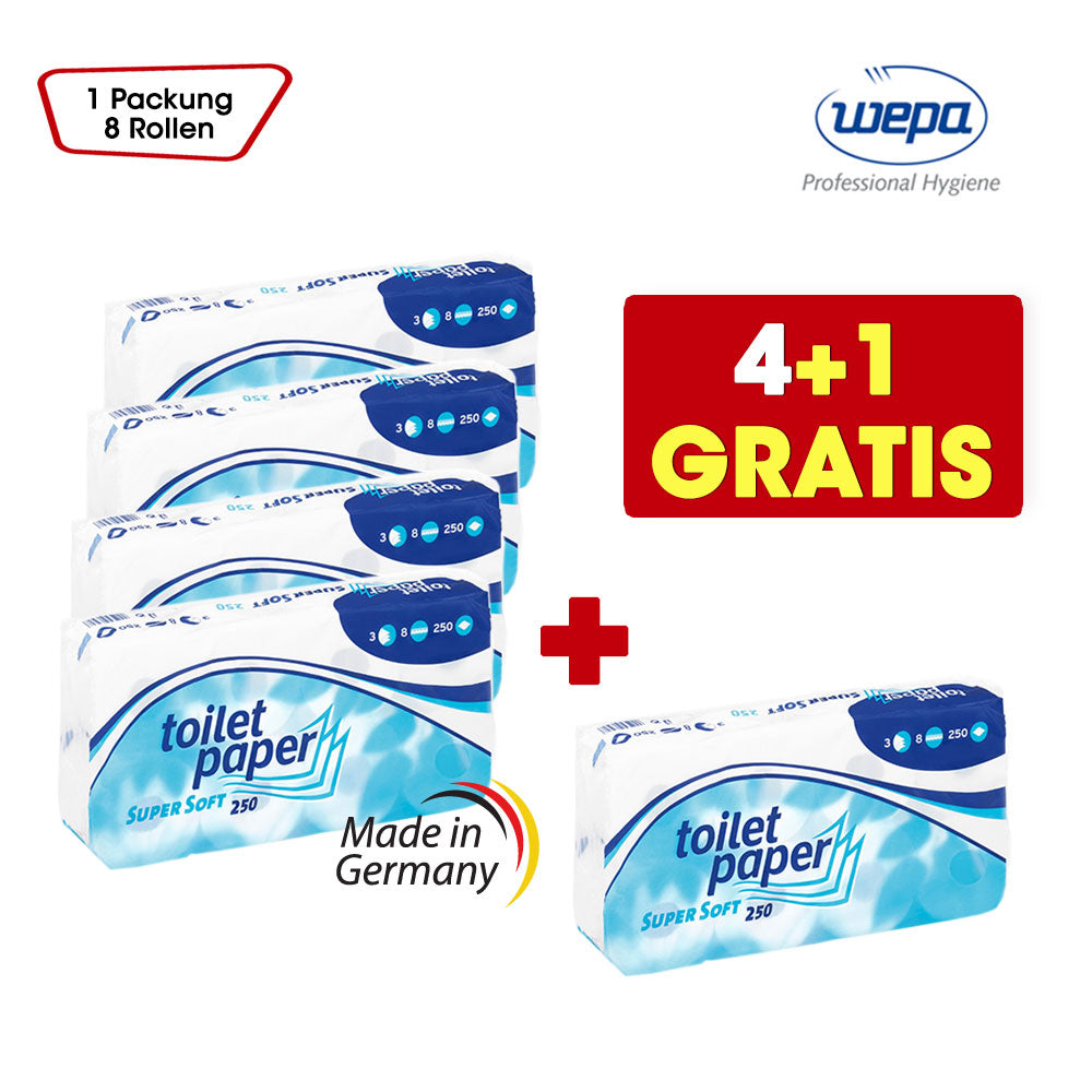 4+1 GRATIS – Super Soft Toilettenpapier, 3-lagig, Hochweiß