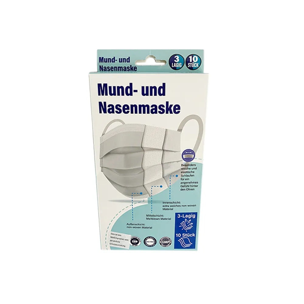 Mund Nase Schutz -3lagig (aus weichem Vliesstoff)I Weiß I 10er Pack