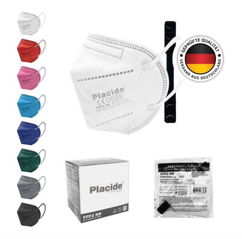 Placide FFP2 Schutzmaske – einzeln verpackt, CE 0598 (verschiedene Farben)