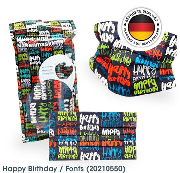 Mund- Nase Schutz Happy Birthday/Fonts