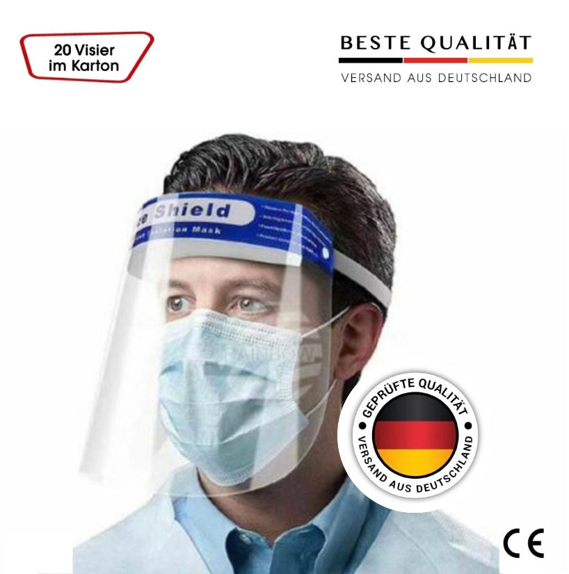 20 x Faceshield | Visier Gesichtsschutz | Schutzvisier Anti-Fog behandelt